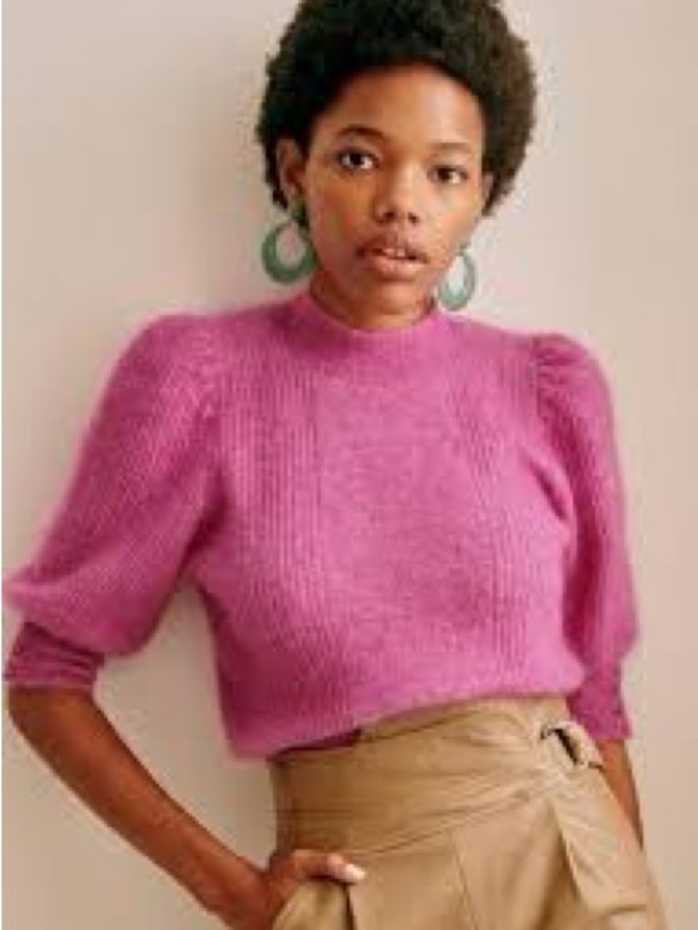 Sezane Women's rosalie jumper pink Puff-Sleeve Knit Sweater